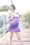 A Pregnant Shot Of FTV Violet In A Purple Dress Shows Her Dark Brown Nipples And Big Belly.