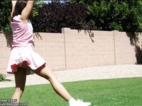 Jordan Capri With Small Tits And Bald Pussy Removes Everything Apart From Her Tiny Pink Skirt