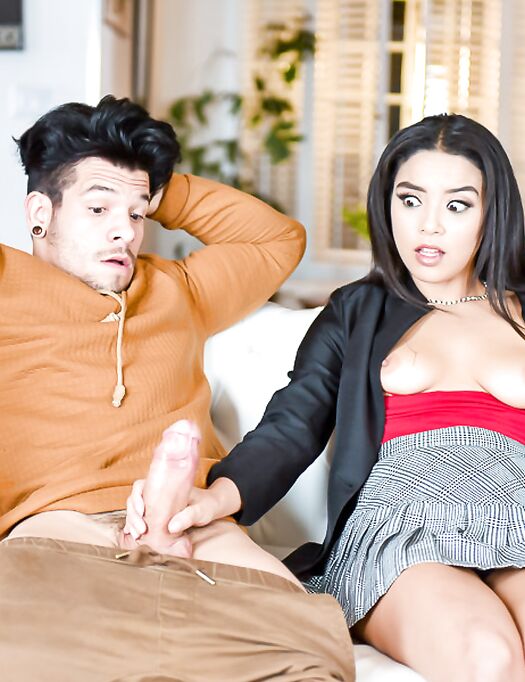 Maya Bijou Sits Her Shaved Pussy Down On Stepson's Cock